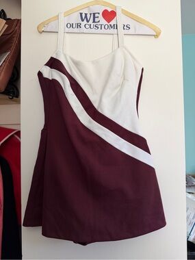 Vintage Maroon and White Striped A-Line swim dress